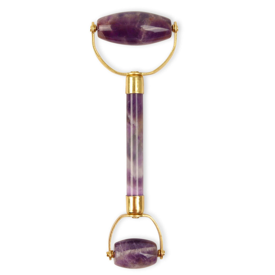 Double Headed Amethyst Roller - Natural, Chemical Free Crystal in Silk-Lined Box